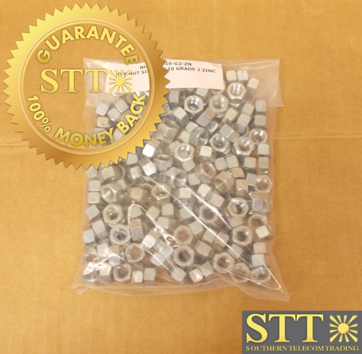 HEX NUT SIZE 3/8-16 GRADE 2 ZINC. NUT-3/8-16-G2-ZN ( LOT OF 161 ) NEW