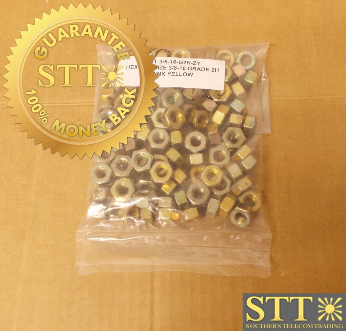 HEX NUT SIZE 3/8-16 GRADE 2H ZINC YELLOW. NUT-3/8-16-G2H-ZY ( LOT OF 104 ) - NEW - 90 - DAY WARRANTY