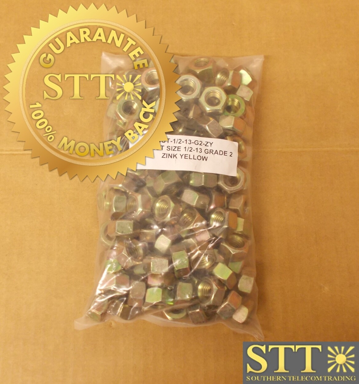 HEX NUT SIZE 1/2-13 GRADE 2 ZINC YELLOW ( LOT OF 135 ) - NEW - 90 - DAY WARRANTY