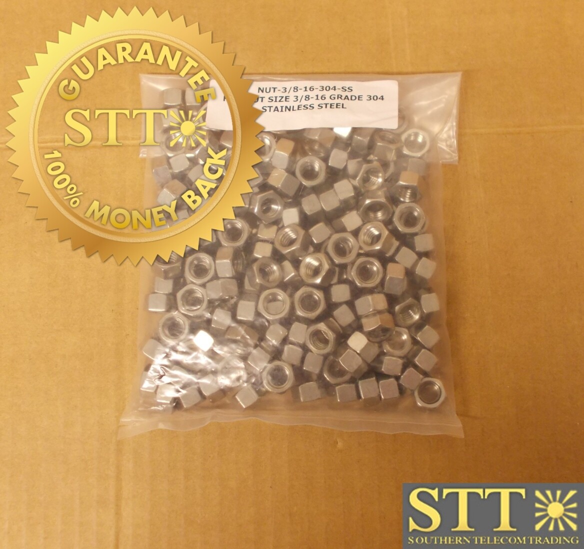 HEX NUT SIZE 3/8-16 GRADE 304 STAINLESS STEEL. NUT-3/8-16-304-SS ( LOT OF 158 ) - NEW - 90 - DAY WARRANTY