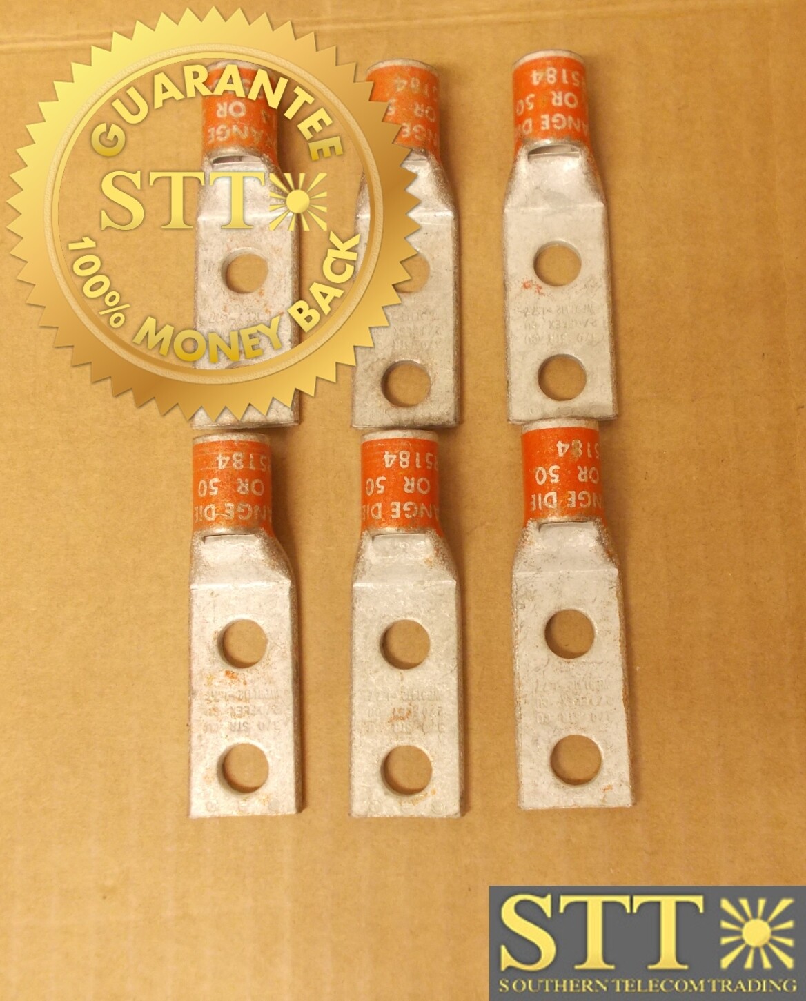 WP91412-L77 LUCENT 2/0 AWG 2 HOLE LUG 3/8&quot; HOLE 1&quot; SPACING ( LOT OF 6) - NEW - 90 - DAY WARRANTY