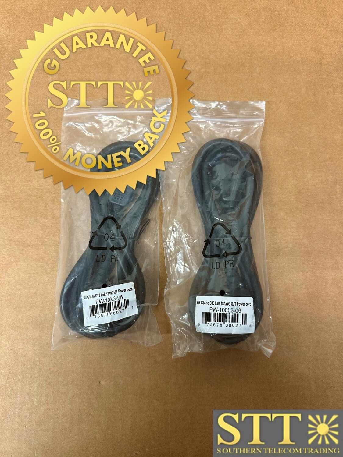 PW-100L3-06 POWER CORD C14 TO C13 LEFT 18AWG SJT POWER CABLE 6FT LOT OF 2 - NEW - 90 - DAY WARRANTY