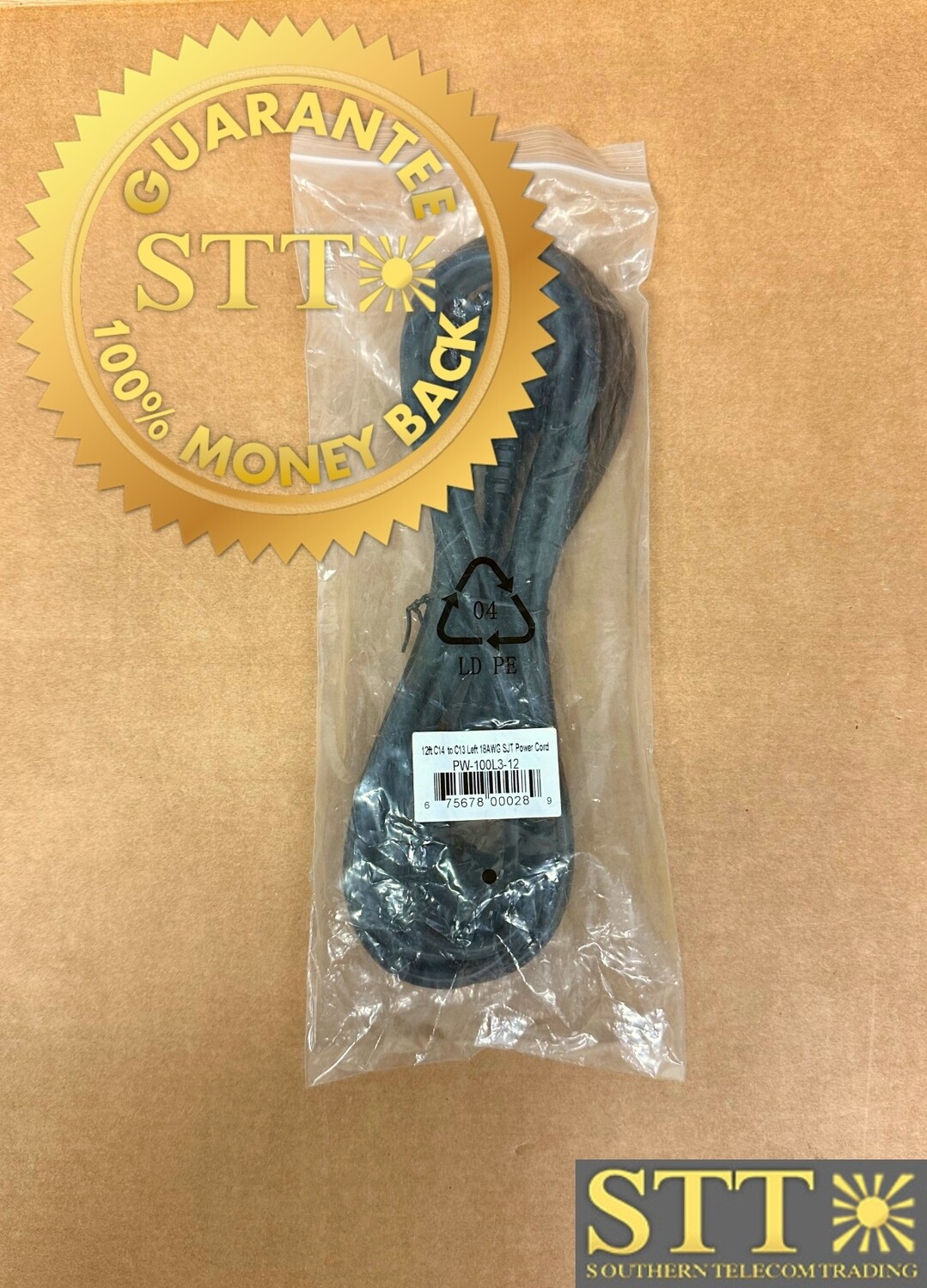 PW-100L3-12 POWER CORD C14 TO C13 LEFT 18AWG SJT POWER CABLE 12FT - NEW - 90 - DAY WARRANTY