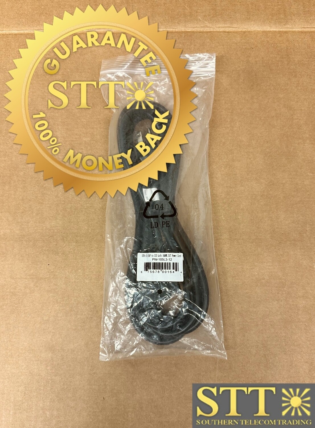 PW-105L3-12 POWER CORD 12FT 5-15P TO C12 LEFT 18AWG SJT - NEW - 90 - DAY WARRANTY