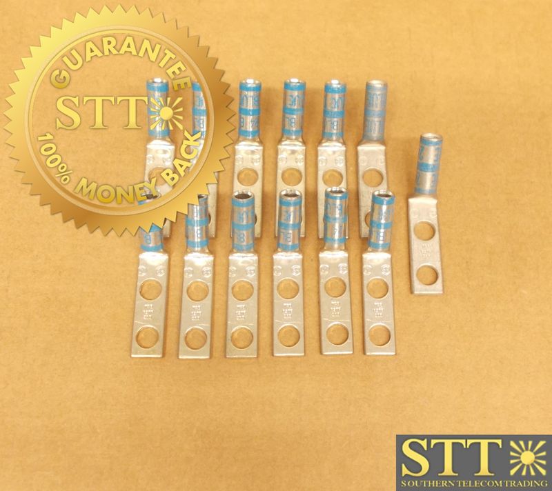 54852BEUF THOMAS &amp; BETTS 2H COMP LUG 1/4&quot; STUD 45 DEG #6 AWG 5/8&quot; HOLE SPACING ( LOT OF 13 ) NEW - 90 - DAY WARRANTY