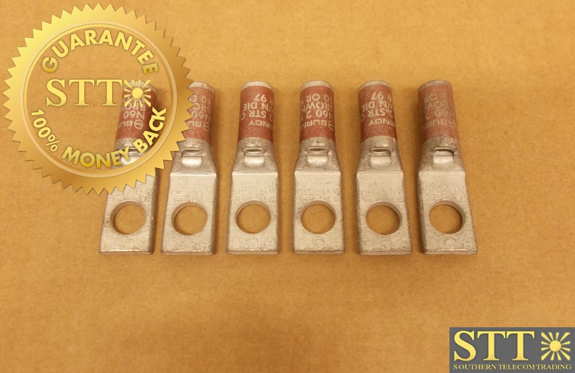 YA2CL4 BURNDY COMP LUG 3/8&quot; STUD 2/0 AWG CU BVL ENTRY ( LOT OF 6) - NEW - 90 - DAY WARRNTY