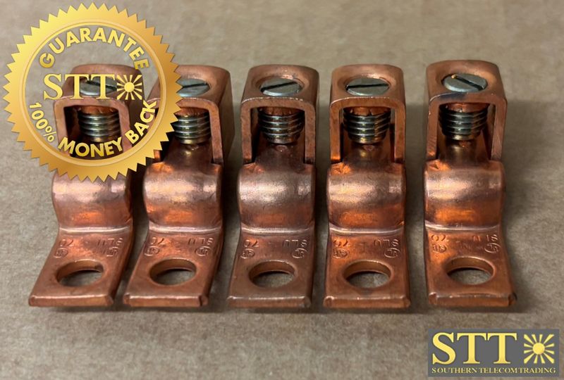 SLU-70 - COPPER MECHANICAL LUG OFFSET CONDUCTOR RANGE 2-8AWG 1 PORT, 1 HOLE, 1/4IN BOLT SIZE (LOT OF 5) - NEW - 90-DAY WARRANTY