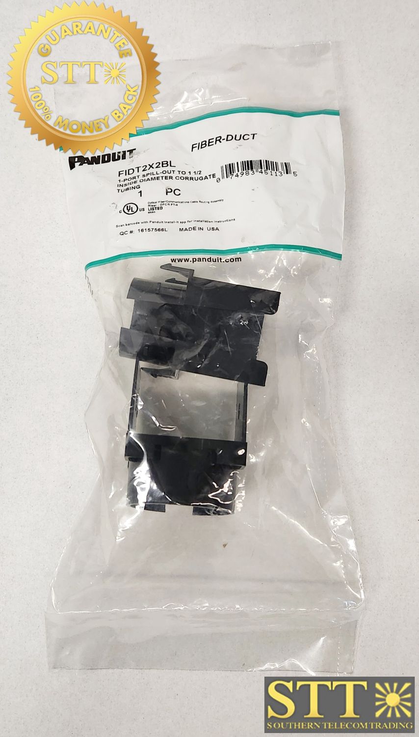 FIDT2X2BL PANDUIT 1-PORT SPILL OUT TO 1-1/2&quot; TUBING BLACK - NEW - 90 - DAY WARRANTY