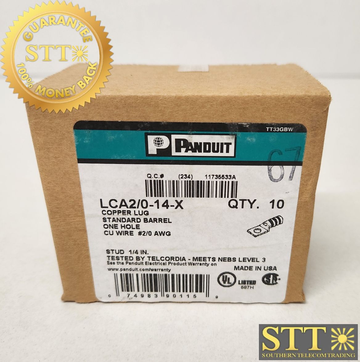 LCA2/0-14-X PANDUIT PAN-LUG COMP LUG 2/0 TIN PLT COPPER STRT 1 1/4&quot; STUD (BOX OF 10) - NEW - 90 - DAY WARRANTY