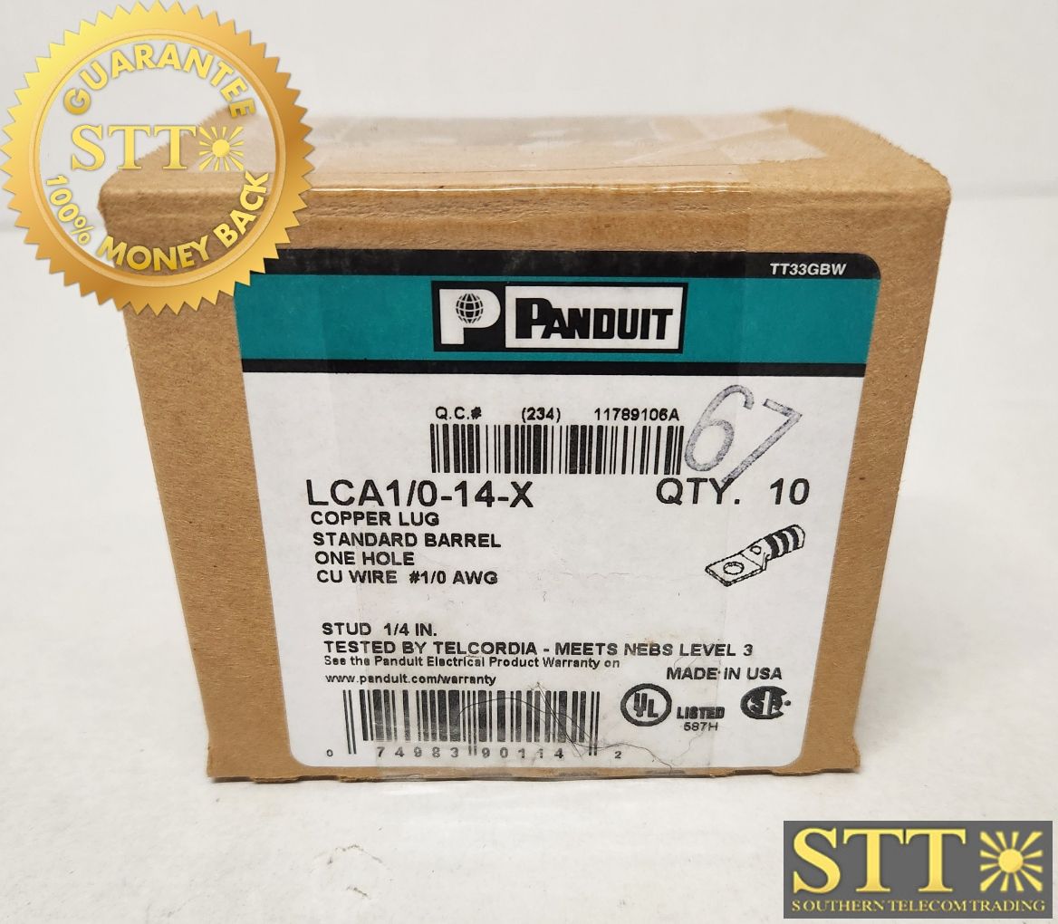 LCA1/0-14-X PANDUIT PAN-LUG COMP LUG 1/0 TIN PLT COPPER STRT 1  1/4&quot; STUD (BOX OF 10) - NEW - 90 - DAY WARRANTY