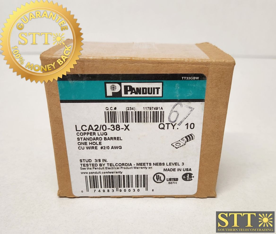 LCA2/0-38-X PANDUIT PAN-LUG COMP LUG 2/0 TIN PLT COPPER STRT 3/8&quot; STUD (BOX OF 10) - NEW - 90 - DAY WARRANTY