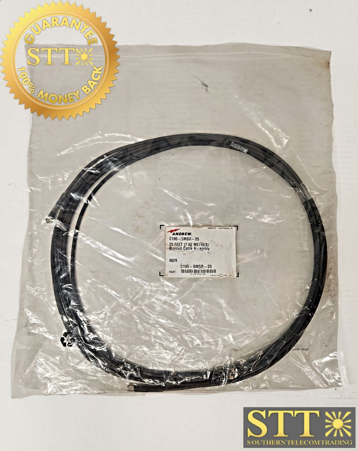 C195-SMSR-25 ANDREW CNT­195 JUMPER SMA MALE/SMA MALE RIGHT ANGLE 7.62M NEW - 90 DAY WARRANTY