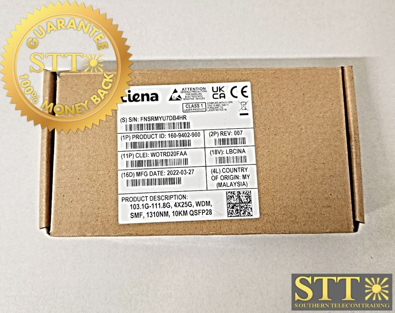 160-9402-900 CIENA 103.1G-111.8G 4x25G WDM SMF 1310NM 10KM WOTRD20FAA NEW - 90 DAY WARRANTY