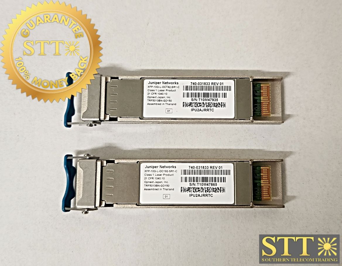 740-031833 JUNIPER (OPNEXT) XFP-10G-L-OC192-SR1-C 1310NM 10KM SMF IPU2AJRRTC (LOT OF 2) REFURBISHED - 90 DAY WARRANTY