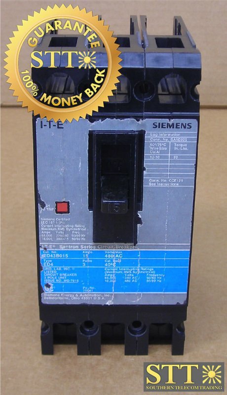 ED43B015 SIEMENS I-T-E SENTRON SERIES TYPE ED4 CIRCUIT BREAKER 15A 480VAC 3-POLE REFURBISHED - 90 DAY WARRANTY