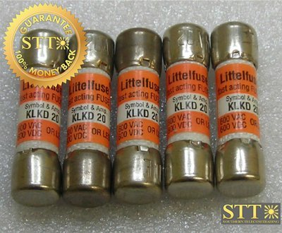 KLKD20 LITTELFUSE 20 AMP FAST ACTING FUSE (LOT OF 5) REFURBISHED - 90 DAY WARRANTY
