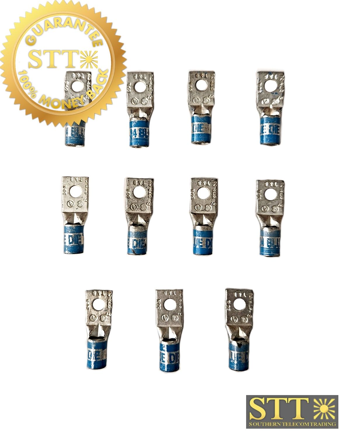 54134 THOMAS &amp; BETTS COMP LUG #10 STUD 1-HOLE BLUE (LOT OF 11) NEW - 90 DAY WARRANTY