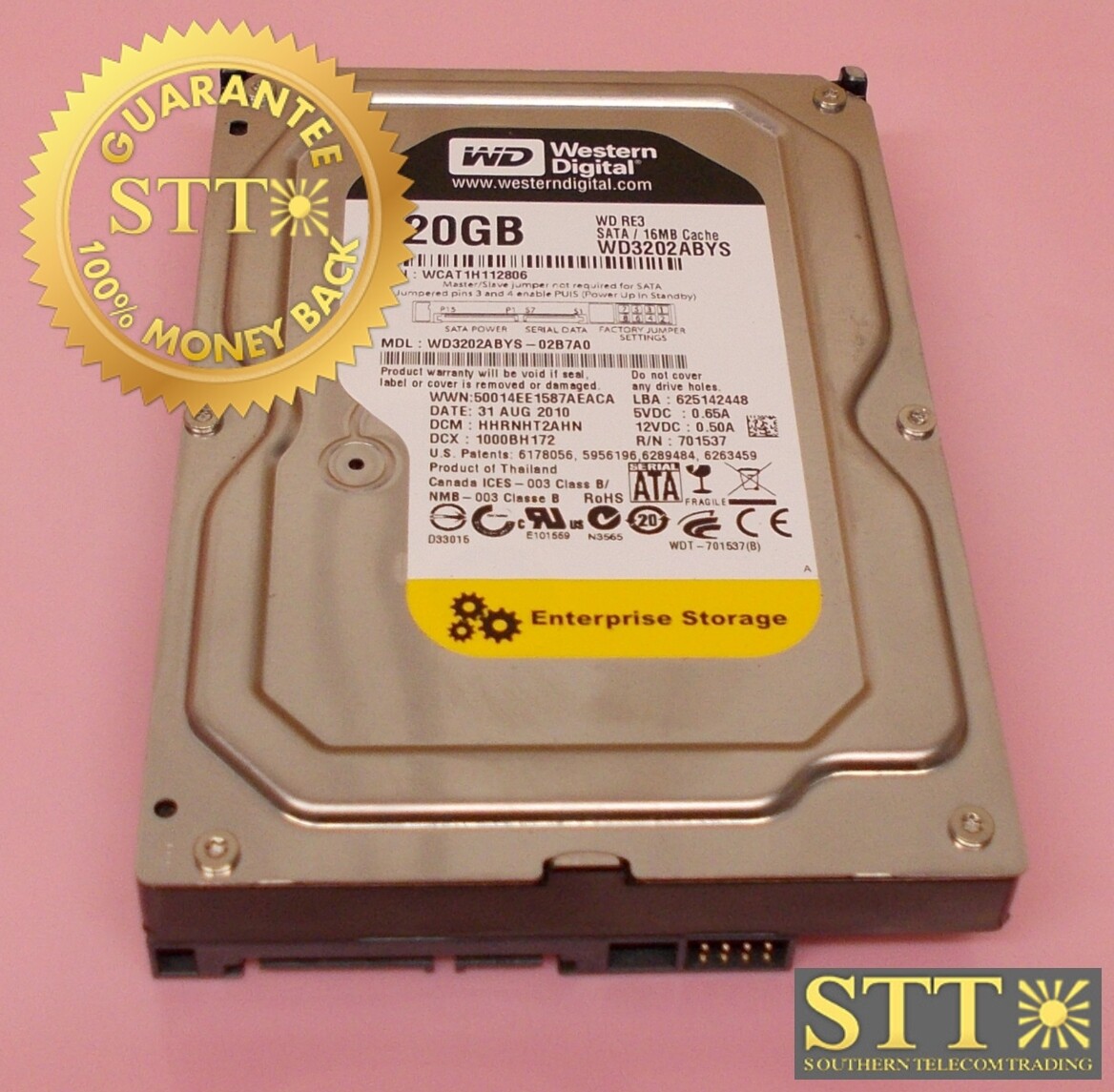 WD3202ABYS-02B7A0 WESTERN DIGITAL RE3 320GB 16MB CACHE SATA 3Gb/S 3.5" HD REF- 90 DAY WARRANTY