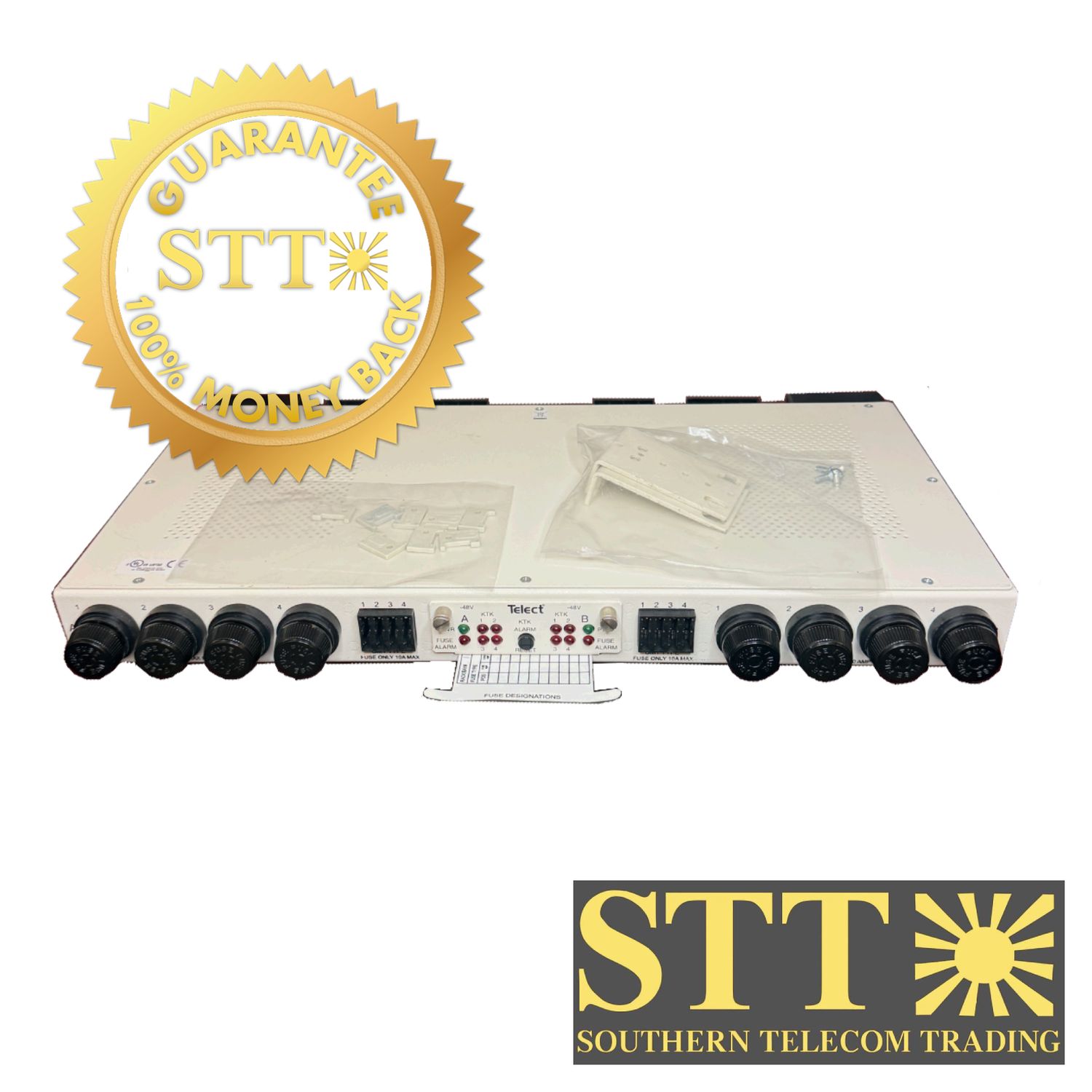 009-8004-0100N TELECT FUSE PANEL 100A DUAL FEED 4/4 KLM/GMT 48V WITH 19/23 MOUNTS REFURBISHED - 90 DAY WARRANTY