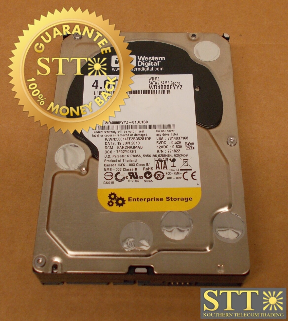 WD4000FYYZ-01UL1B0 WESTERN DIGITAL 4TB 7.2K RPM 64MB RE SATA 3.5" HARD DRIVE - USED - 90-DAY WARRANTY