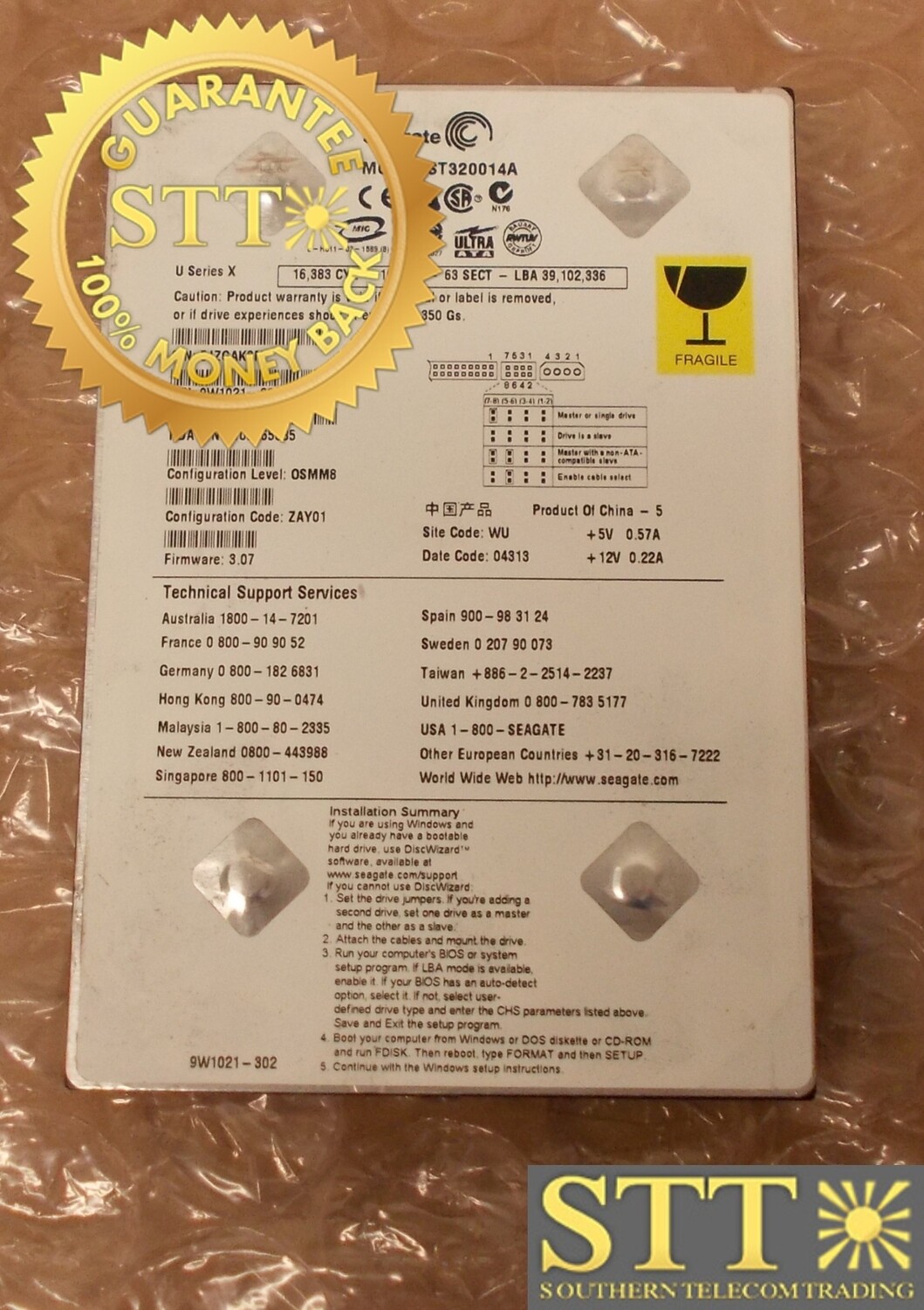 ST320014A SEAGATE 20GB ULTRA ATA INERFACE 3.5" HARD DISK DRIVE - USED - 90-DAY WARRANTY