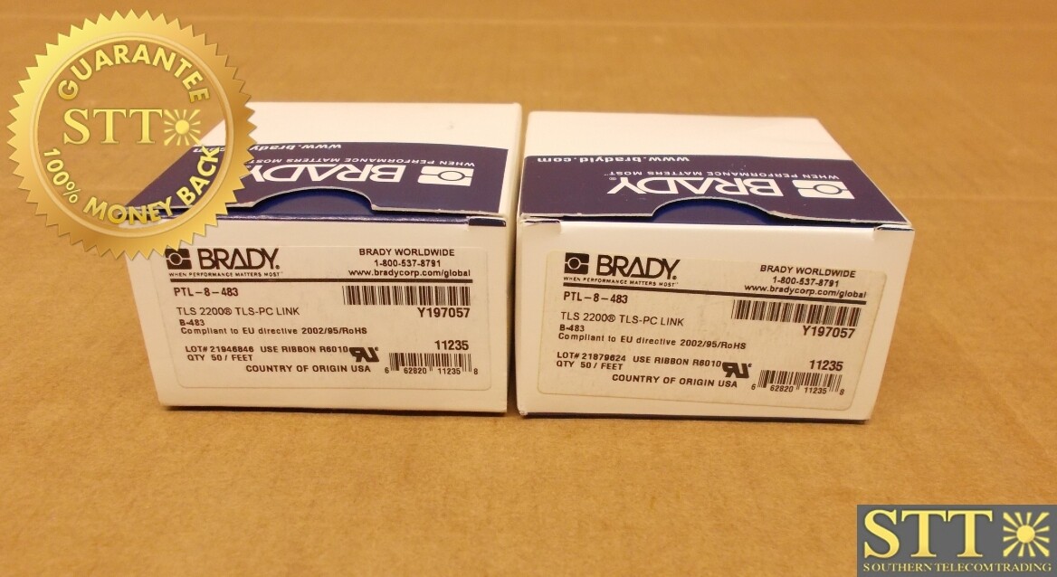 PTL-8-483 BRADY 0.5"W X 50' L TLS 2200 TLS-PC LINK LABEL ROLL (LOT OF 2) - NEW - 90 - DAY WARRANTY