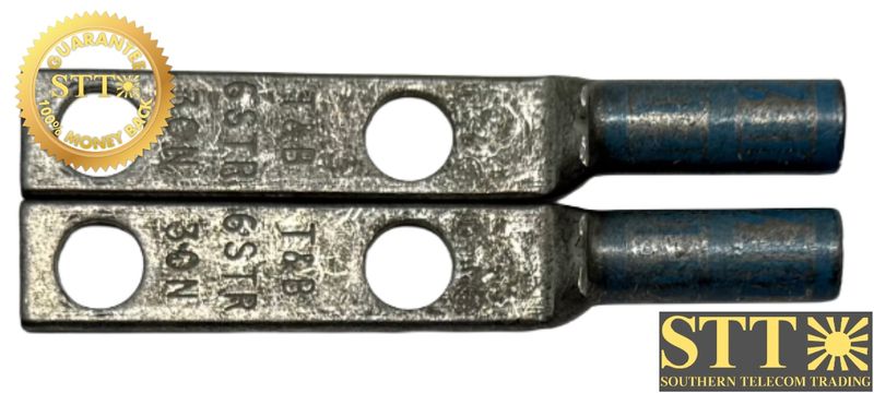 256-30695-1014PH THOMAS &amp; BETTS #6 AWG ¼” BOLT 1” HOLE SPACING TWO-HOLE LUG LONG BARREL (LOT OF 2) - NEW - 90 DAY WARRANTY