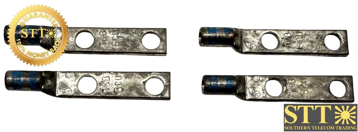 256-30695-252 THOMAS &amp; BETTS 2 HOLE LUG #6 AWG 1/4" STUD 1" HOLE SPACING BLUE 24 (LOT OF 4) - NEW - 90 DAY WARRANTY