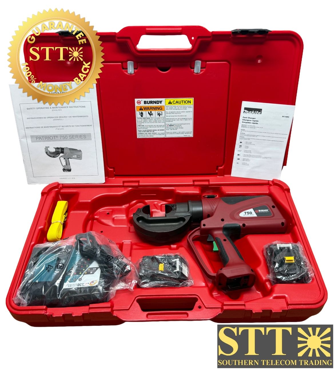 PAT750LI BURNDY PATRIOT 12-TON HYDRAULIC CRIMPER BATTERY OPERATED WITH DIES - NEW - 90 - DAY WARRANTY