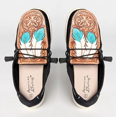 Feathers Genuine Leather Trim Shoe Slip on