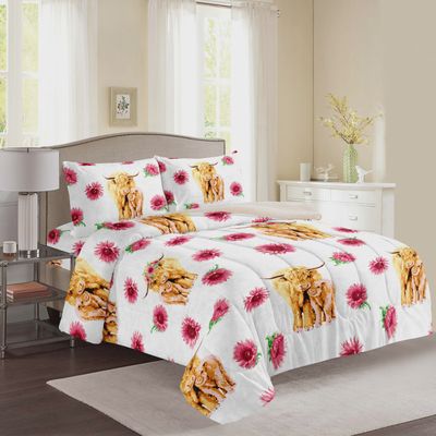 Highland Cow Floral Quilt set