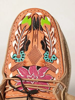 Cow skull Floral Genuine Leather Trim Slip on shoe