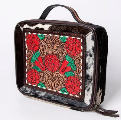 Genuine Leather, Roses and Cowhide  Western Jewelry Case