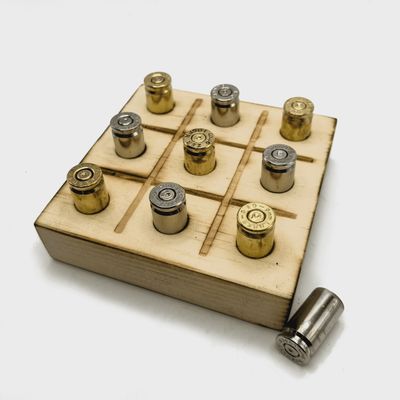 The Ultimate Man Cave Tic Tac Toe Game – Rustic Wood &amp; Bullet Casing Pieces