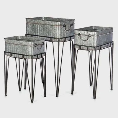 Galvanized Metal Planter Stand Set – Industrial Farmhouse Trio