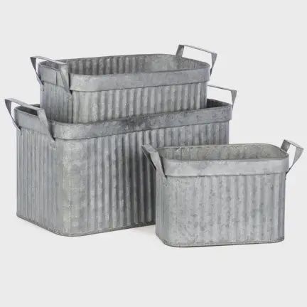 Set of 3 Galvanized Metal Storage Bins – Rustic Farmhouse Organizers