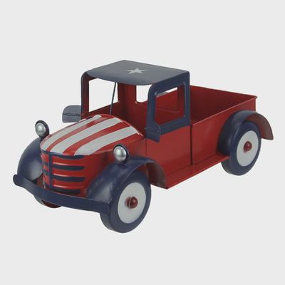 Rustic Red Metal Vintage Patriotic Pickup Truck Planter