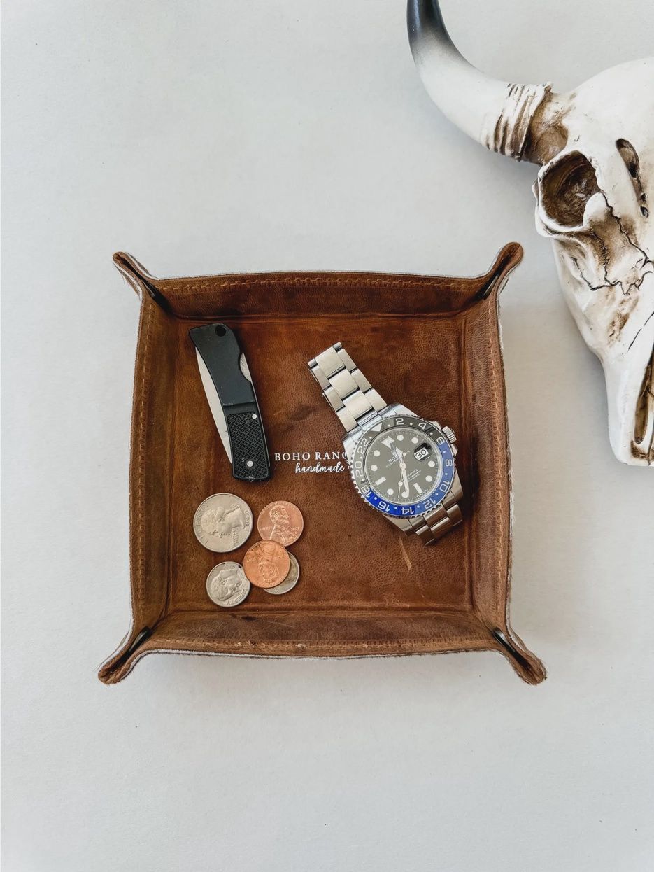 Cowhide Leather Tray, Colour: Tan