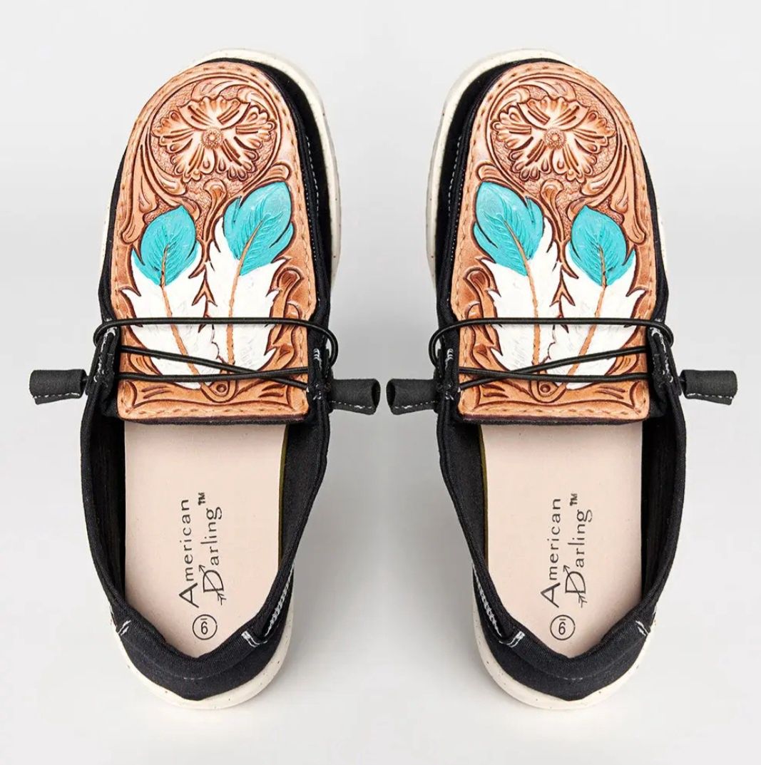 Feathers Genuine Leather Trim Shoe Slip on, Size: 6