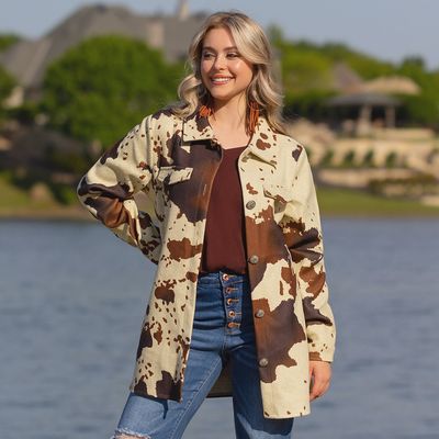 Cowhide Print Western Jacket with pockets
