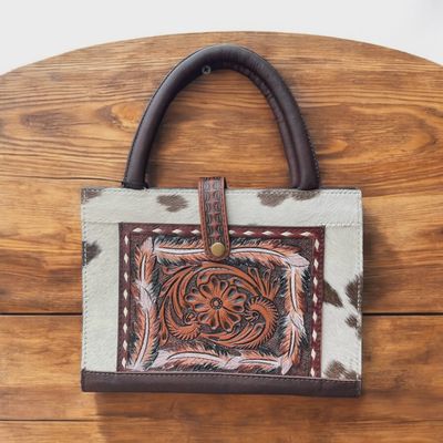 Hand Tooled &amp; Cowhide Bible/Book Tote
