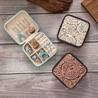 Floral embossed mini Travel Jewelry Box