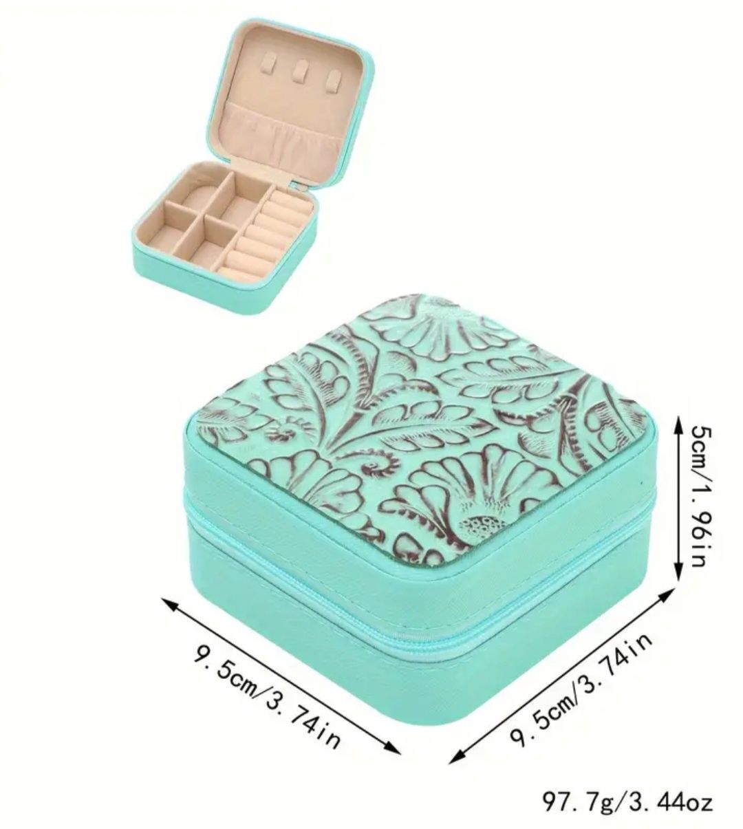 Floral Embossed Mini Travel Jewelry Case, Colour: Turquoise