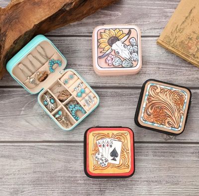 Boho chic  Faux  Leather Travel Jewelry Box