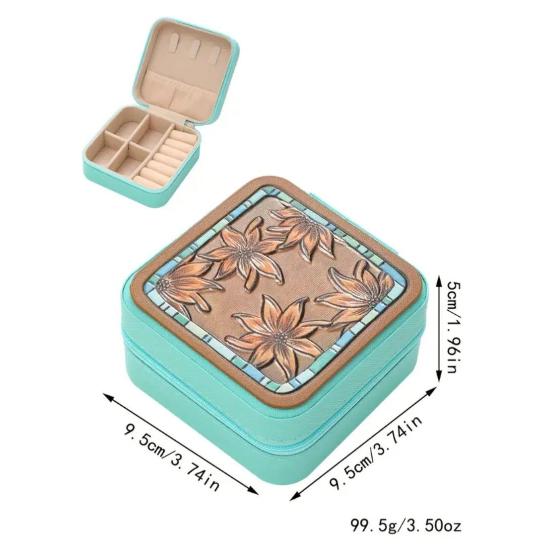 Boho chic  Faux  Leather Travel Jewelry Box, Colour: Floral