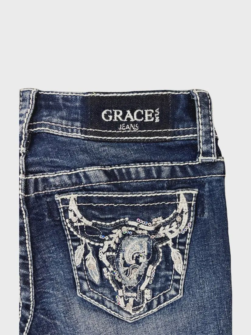 Grace in LA Girls’ Bootcut Jeans – Sequin Longhorn Embroidery