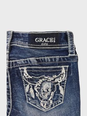 Grace in LA Girls’ Bootcut Jeans – Sequin Longhorn Embroidery