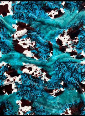 Turquoise Tooled Leather Look Cowprint Blanket