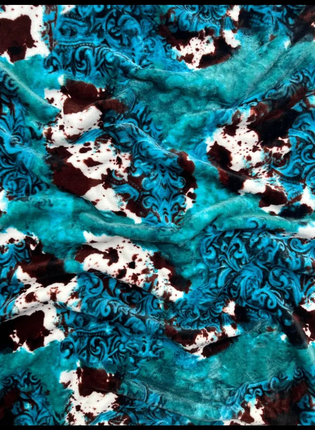 Turquoise Tooled Leather Look Cowprint Blanket, Size: Twin