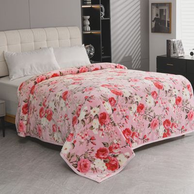 Pink Floral Super Fleece King Blanket